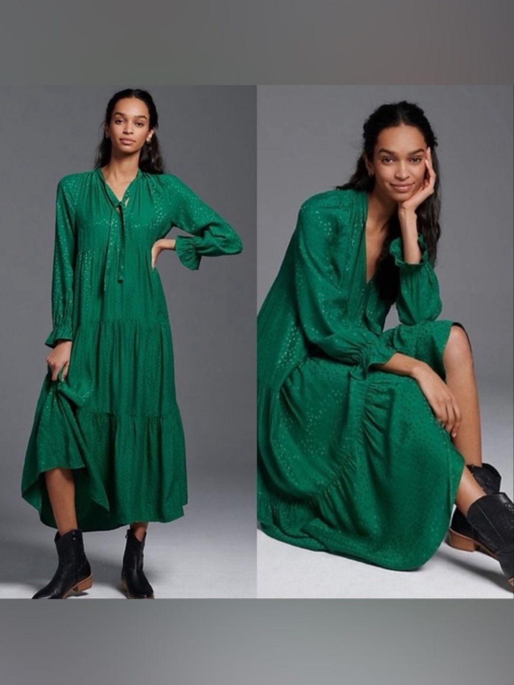 Anthropologie Maeve Green Tiered Maxi Dress